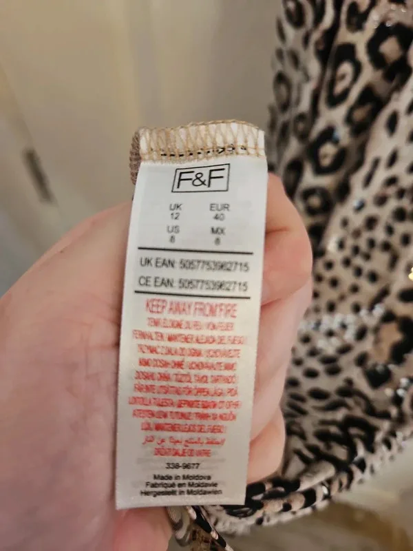 F&F Leopard Print Sparkle V-Neck Mini Dress – Size 12 - Image 7