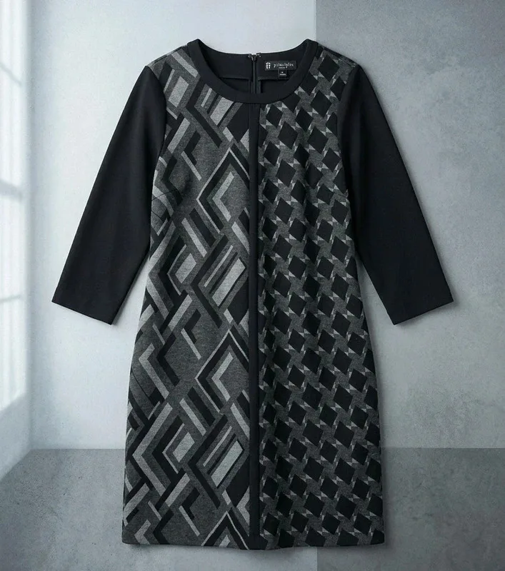Principles By Ben De Lisi Black Grey Geometric Print Dress Size 16