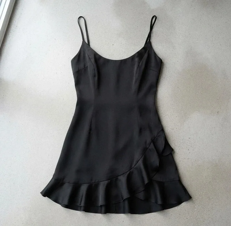 Oh Polly Black Ruffle Hem Mini Dress Size 8