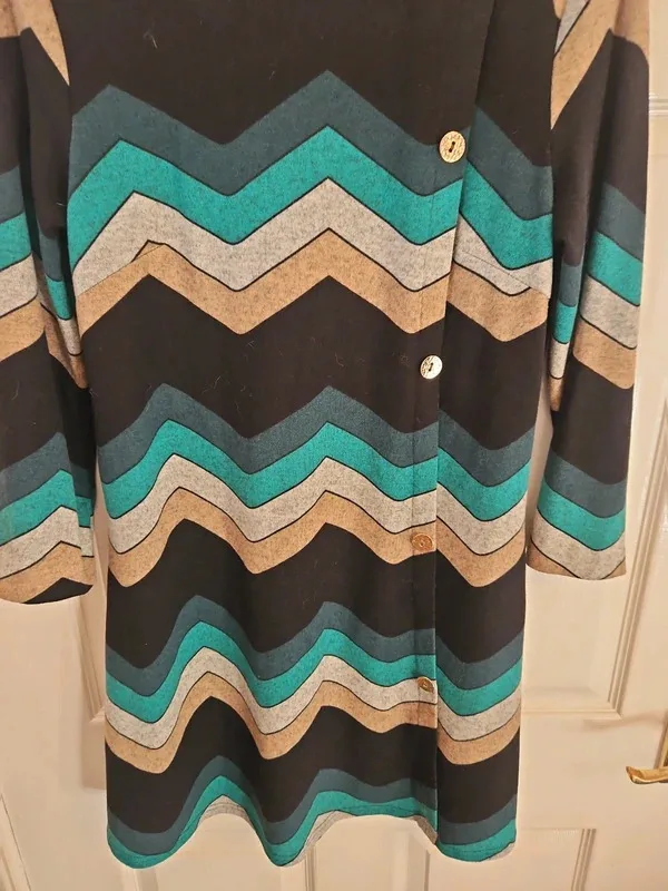 Roman Originals Teal & Brown Chevron Asymmetric Button Dress - Size 12 - Image 5