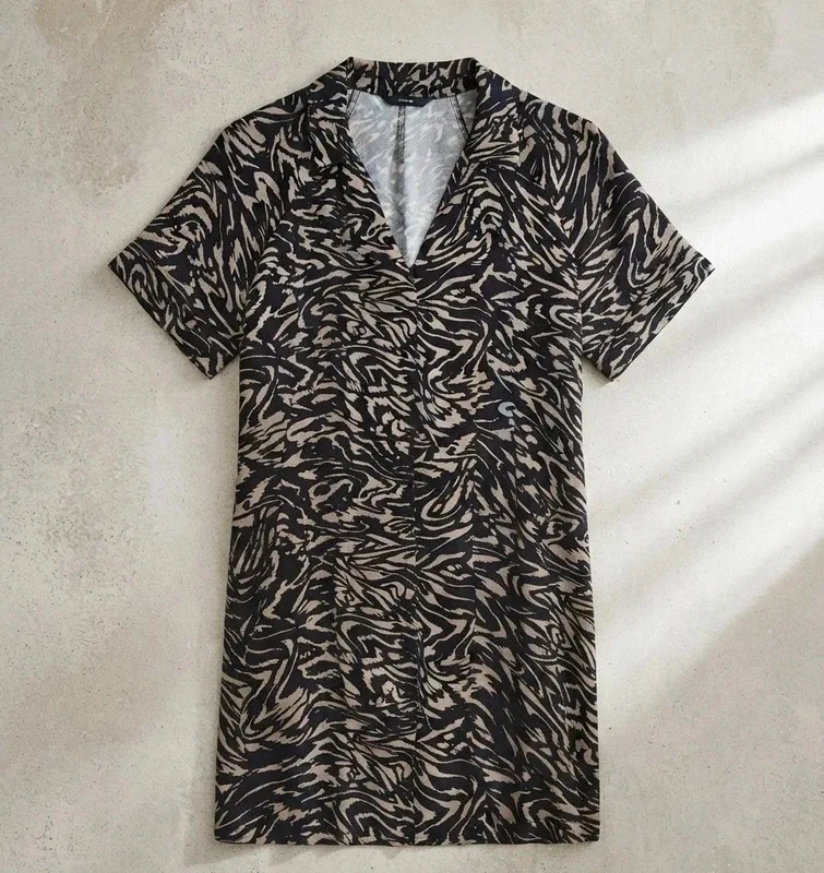George Black & Khaki Abstract Zebra Patterned Viscose Shirt Dress - UK Size 18