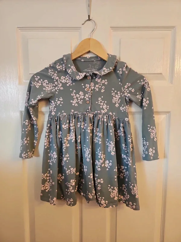 Next Girls Sage Green & Pink Floral Cotton Dress Age 5-6 Years (116cm) - Image 2