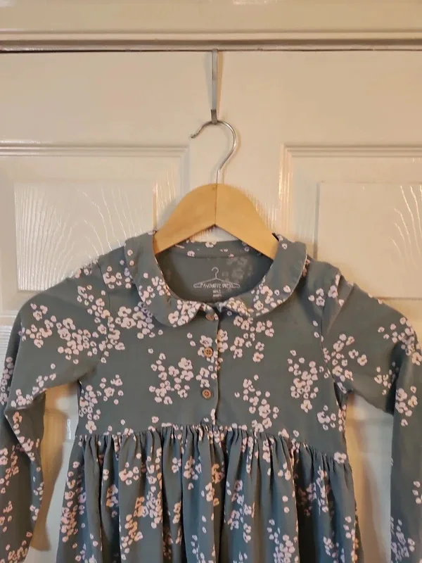 Next Girls Sage Green & Pink Floral Cotton Dress Age 5-6 Years (116cm) - Image 3