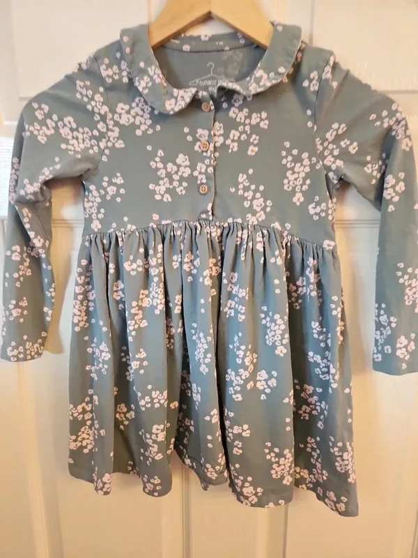 Next Girls Sage Green & Pink Floral Cotton Dress Age 5-6 Years (116cm) - Image 4