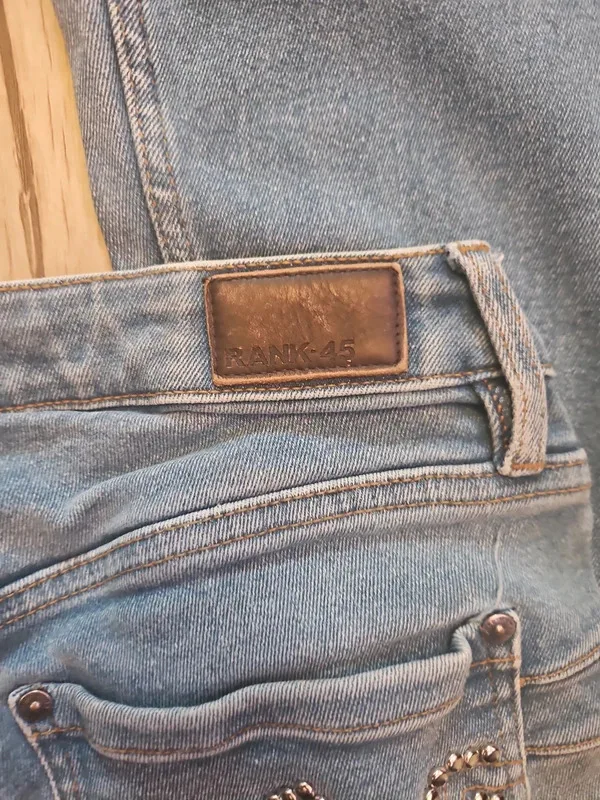 Rank 45 Low Waisted Flared Jeans Light Wash Y2K Rhinestone Detail W30 L32 - Image 5