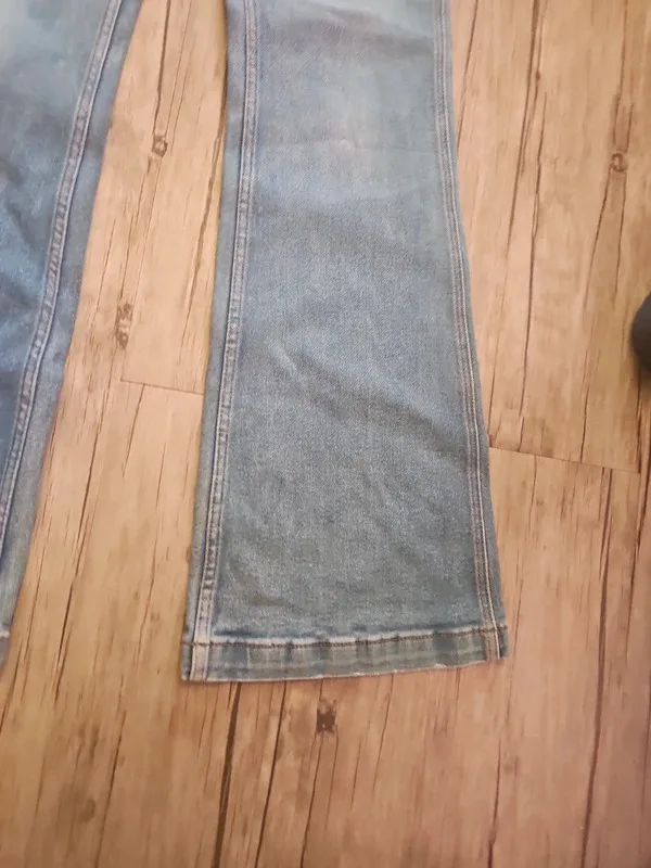 Rank 45 Low Waisted Flared Jeans Light Wash Y2K Rhinestone Detail W30 L32 - Image 8