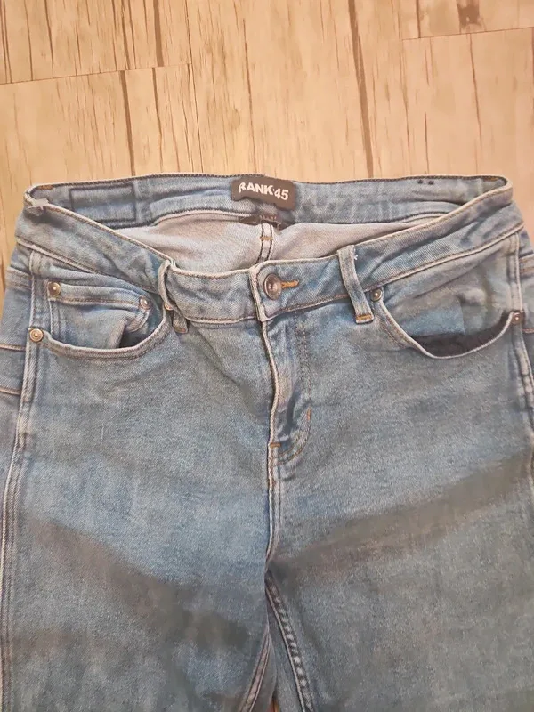 Rank 45 Low Waisted Flared Jeans Light Wash Y2K Rhinestone Detail W30 L32 - Image 9