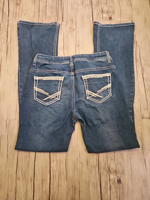 Faded Glory Low Waisted Flared Jeans Distressed Blue Denim Size W28 L29