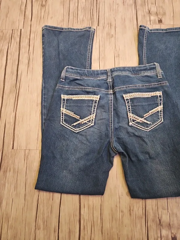 Faded Glory Low Waisted Flared Jeans Distressed Blue Denim Size W28 L29 - Image 2