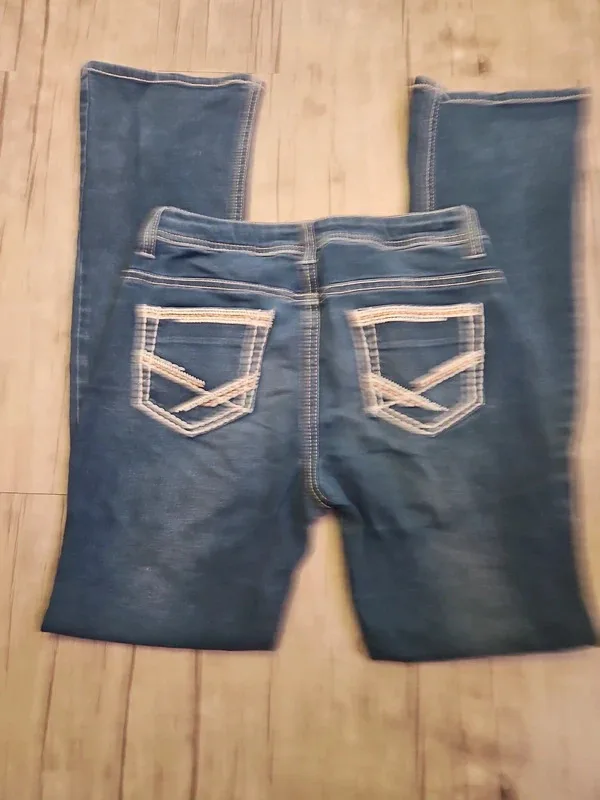 Faded Glory Low Waisted Flared Jeans Distressed Blue Denim Size W28 L29 - Image 3