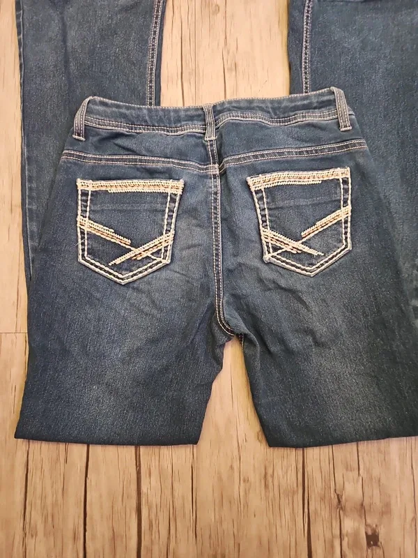 Faded Glory Low Waisted Flared Jeans Distressed Blue Denim Size W28 L29 - Image 4