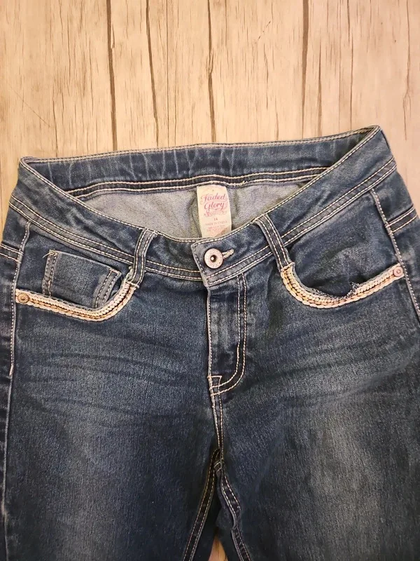 Faded Glory Low Waisted Flared Jeans Distressed Blue Denim Size W28 L29 - Image 8