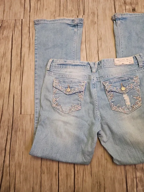Amethyst Light Blue Low Rise Flared Distressed Jeans Best Fit 12-14 - Image 2