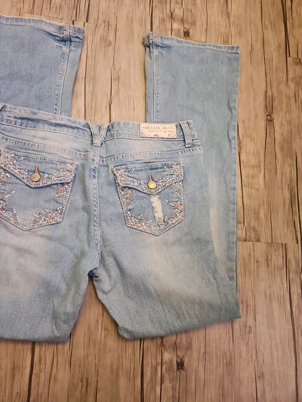 Amethyst Light Blue Low Rise Flared Distressed Jeans Best Fit 12-14 - Image 3