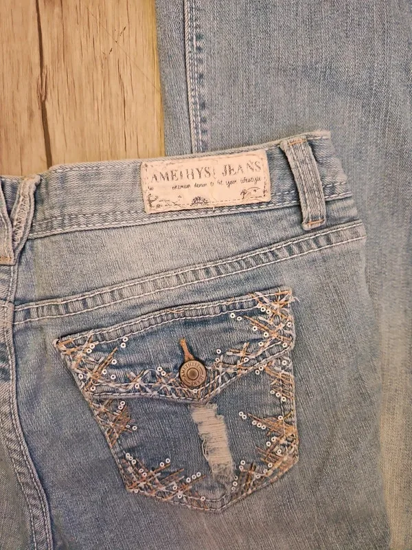 Amethyst Light Blue Low Rise Flared Distressed Jeans Best Fit 12-14 - Image 5