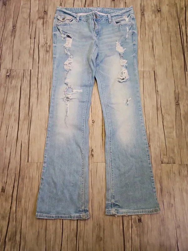 Amethyst Light Blue Low Rise Flared Distressed Jeans Best Fit 12-14 - Image 6
