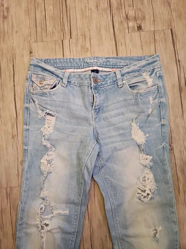 Amethyst Light Blue Low Rise Flared Distressed Jeans Best Fit 12-14 - Image 9