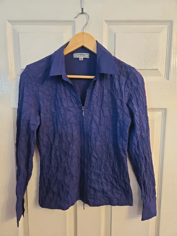 Verse Collection Purple Textured Double Zip Blouse Stretch Size 16 - Image 2
