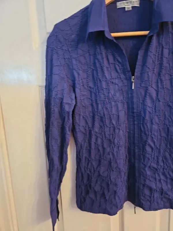Verse Collection Purple Textured Double Zip Blouse Stretch Size 16 - Image 5