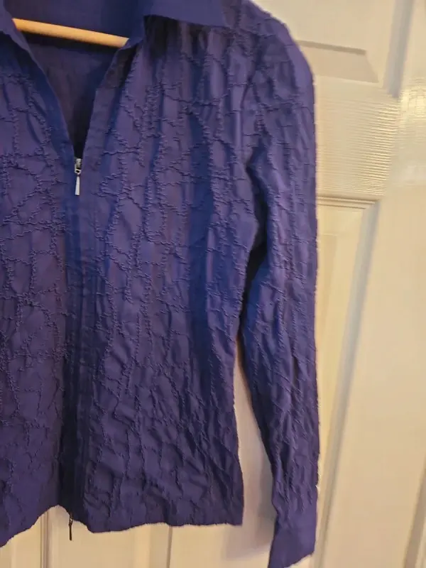 Verse Collection Purple Textured Double Zip Blouse Stretch Size 16 - Image 6