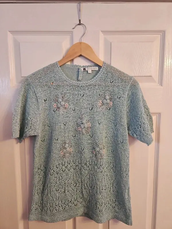 Classic Woman Mint Green Crochet Knit Floral Jumper Top Size 10/12 - Image 2