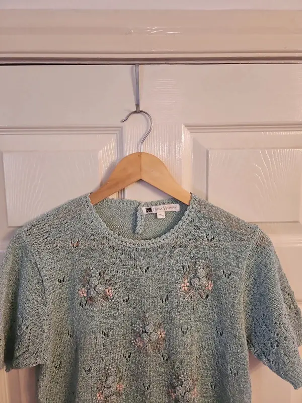 Classic Woman Mint Green Crochet Knit Floral Jumper Top Size 10/12 - Image 3