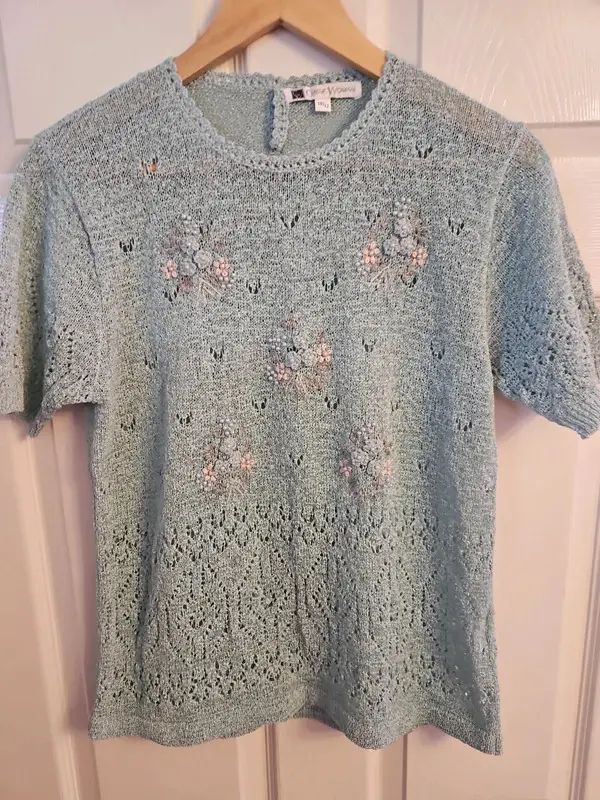 Classic Woman Mint Green Crochet Knit Floral Jumper Top Size 10/12 - Image 4