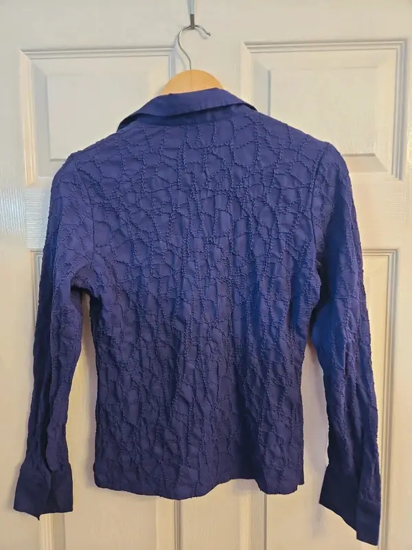 Verse Collection Purple Textured Double Zip Blouse Stretch Size 16 - Image 8