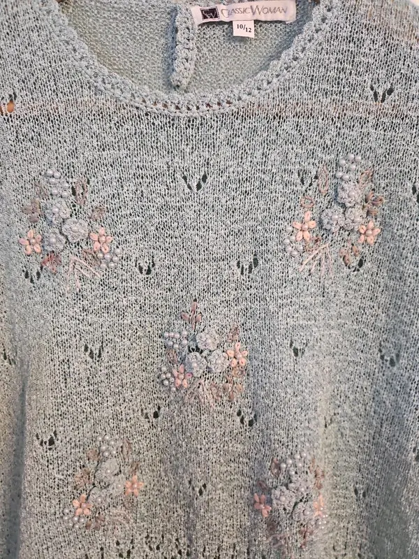 Classic Woman Mint Green Crochet Knit Floral Jumper Top Size 10/12 - Image 5
