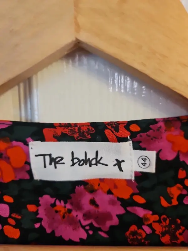 The Bohck Floral Tie Front Blouse Pink Orange Black Bell Sleeve UK 16 - Image 7