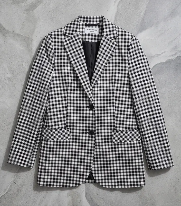Helene Berman London Black White Houndstooth Check Blazer Jacket Size 8