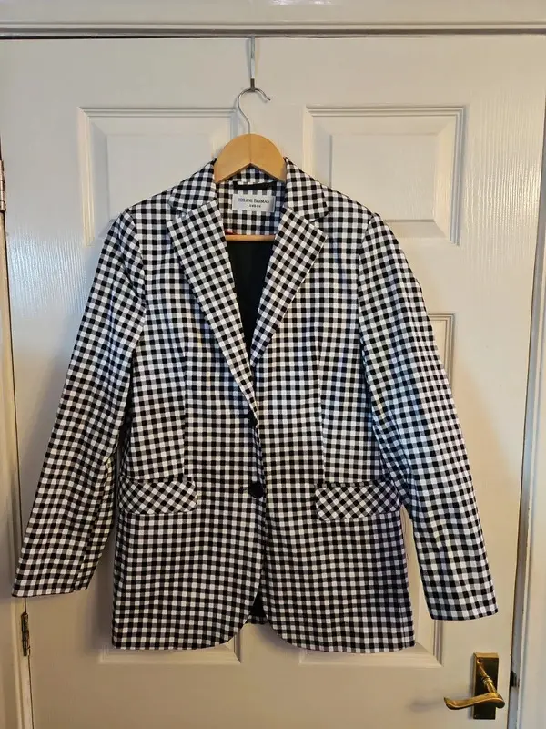 Helene Berman London Black White Houndstooth Check Blazer Jacket Size 8 - Image 2