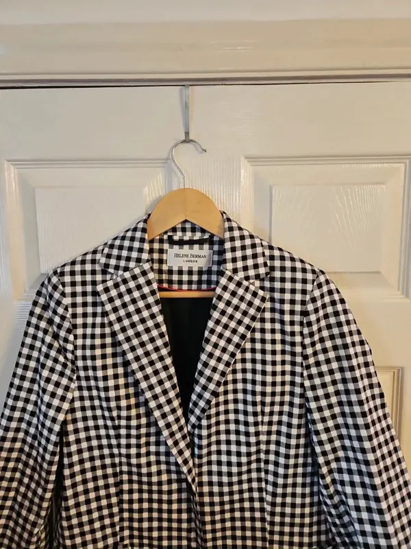 Helene Berman London Black White Houndstooth Check Blazer Jacket Size 8 - Image 3