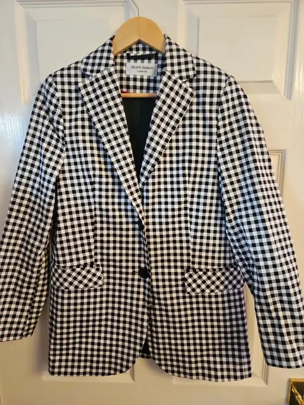 Helene Berman London Black White Houndstooth Check Blazer Jacket Size 8 - Image 4