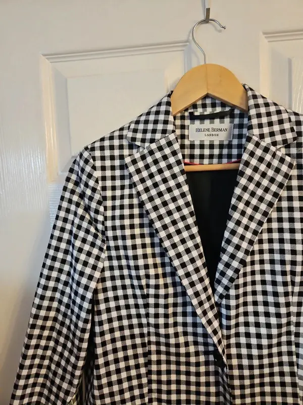 Helene Berman London Black White Houndstooth Check Blazer Jacket Size 8 - Image 6