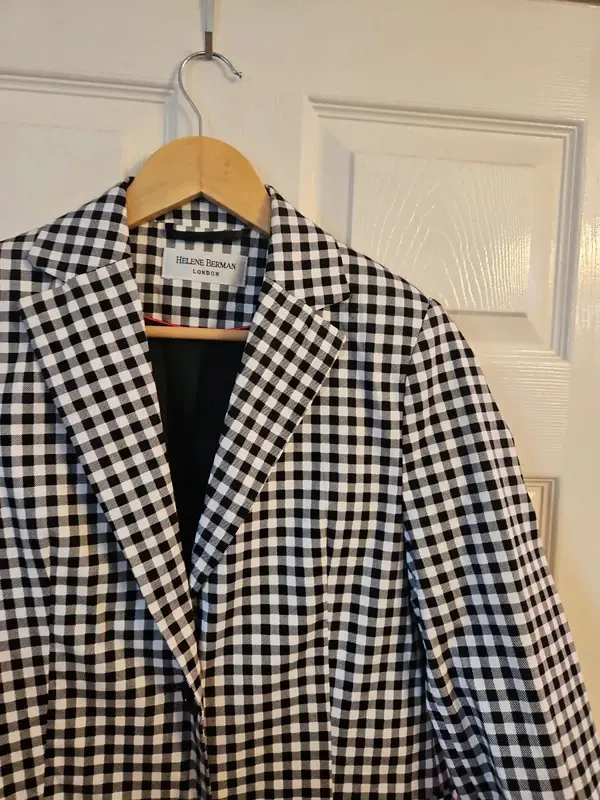 Helene Berman London Black White Houndstooth Check Blazer Jacket Size 8 - Image 7