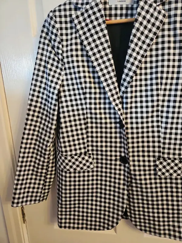 Helene Berman London Black White Houndstooth Check Blazer Jacket Size 8 - Image 8