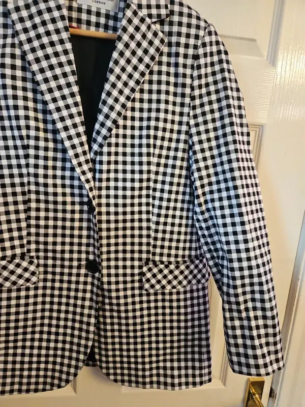 Helene Berman London Black White Houndstooth Check Blazer Jacket Size 8 - Image 9