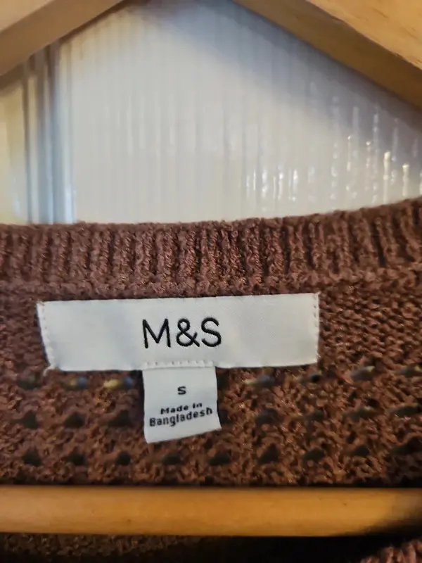 M&S Brown Crochet Knit Jumper Peplum Hem Size S - Image 5