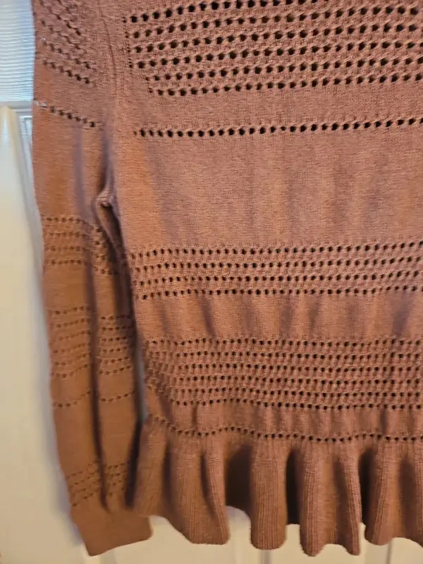 M&S Brown Crochet Knit Jumper Peplum Hem Size S - Image 8