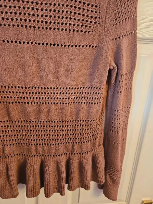 M&S Brown Crochet Knit Jumper Peplum Hem Size S - Image 9