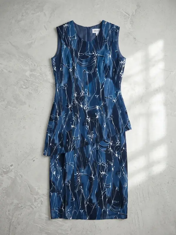 Eugen Klein Vintage Blue Abstract Print Dress Size 10