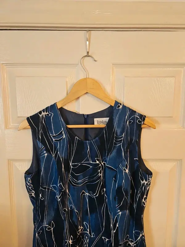 Eugen Klein Vintage Blue Abstract Print Dress Size 10 - Image 3