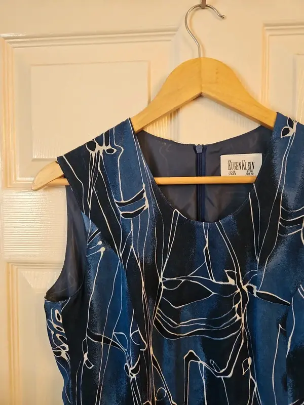 Eugen Klein Vintage Blue Abstract Print Dress Size 10 - Image 6
