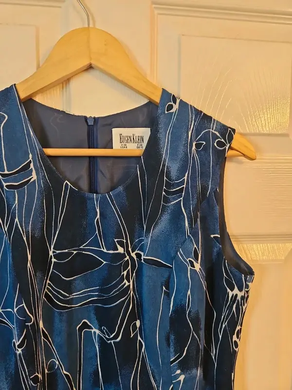 Eugen Klein Vintage Blue Abstract Print Dress Size 10 - Image 7