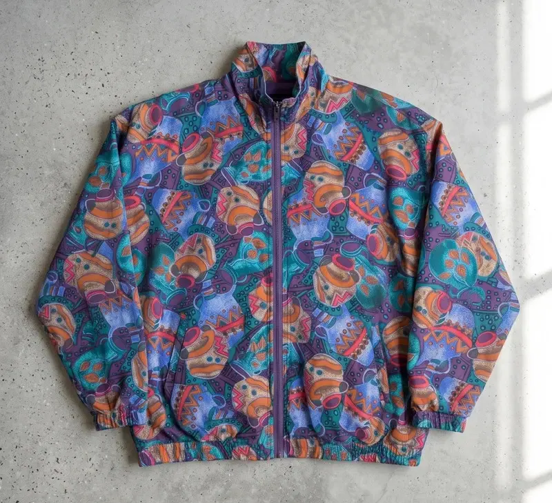 Vintage Mureli 100% Silk Abstract Print Windbreaker Jacket P/M