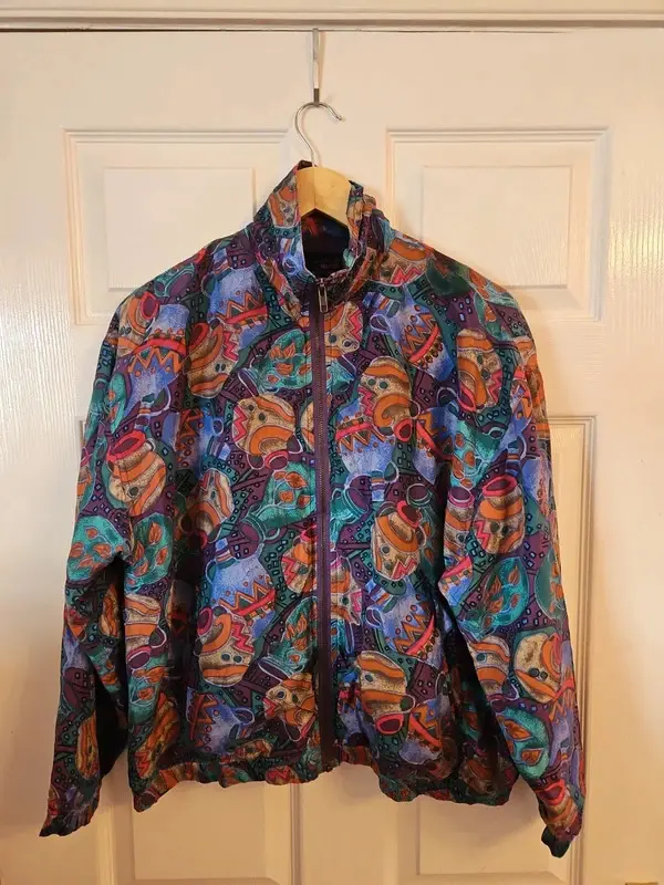 Vintage Mureli 100% Silk Abstract Print Windbreaker Jacket P/M - Image 2