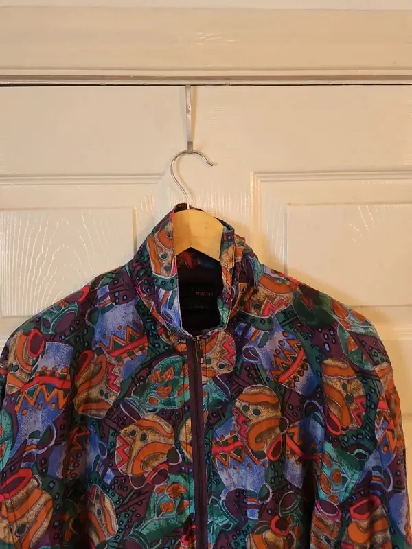 Vintage Mureli 100% Silk Abstract Print Windbreaker Jacket P/M - Image 3