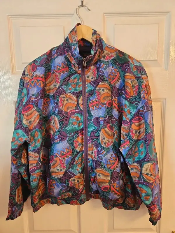 Vintage Mureli 100% Silk Abstract Print Windbreaker Jacket P/M - Image 4
