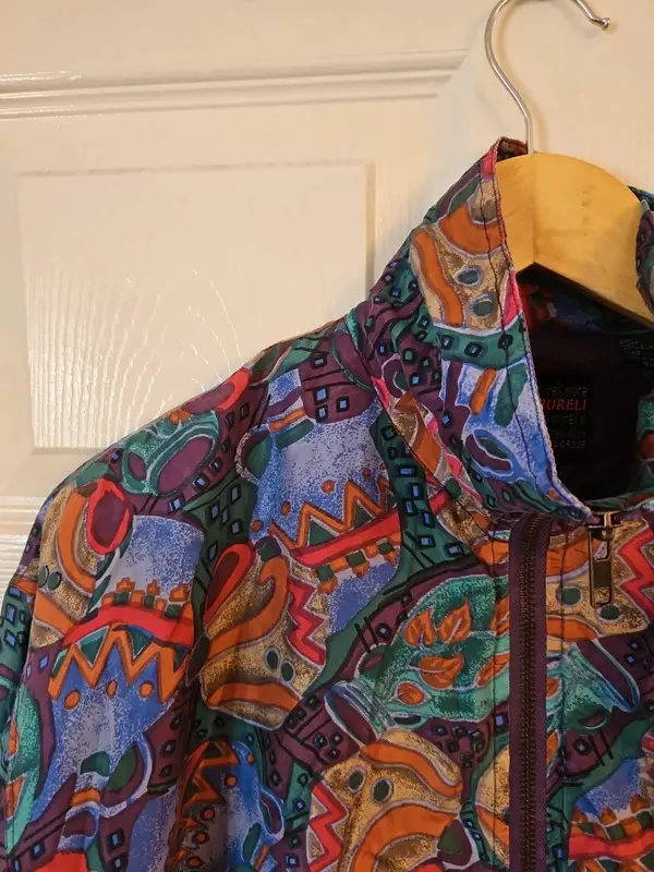 Vintage Mureli 100% Silk Abstract Print Windbreaker Jacket P/M - Image 5